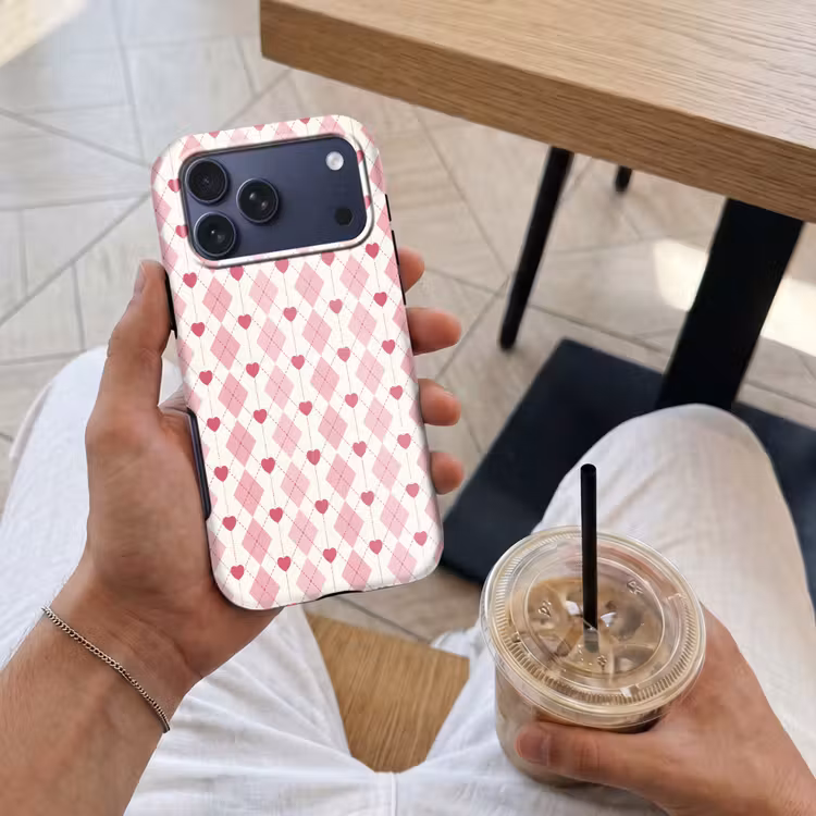 Telefoonhoesje Toughcase - Ruiten - Klassiek - Roze - Wit — 4