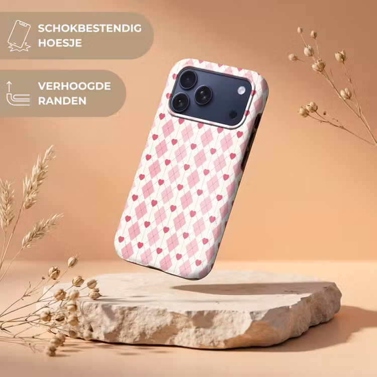 Telefoonhoesje Toughcase - Ruiten - Klassiek - Roze - Wit — 5