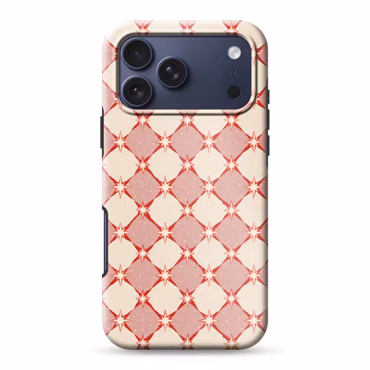 Telefoonhoesje Toughcase - Ruiten - Sterren - Vintage - Oudroze - Rood — 1