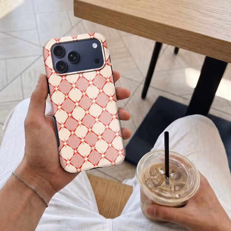 Telefoonhoesje Toughcase - Ruiten - Sterren - Vintage - Oudroze - Rood — 4