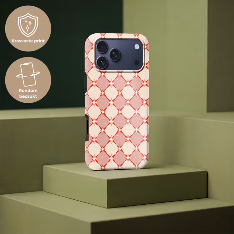 Telefoonhoesje Toughcase - Ruiten - Sterren - Vintage - Oudroze - Rood — 7