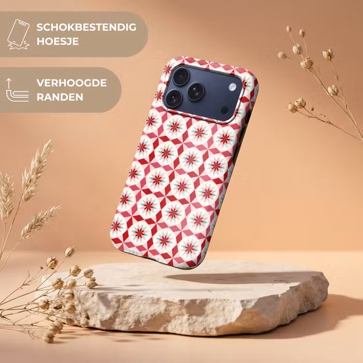 Telefoonhoesje Toughcase - Tegelpatroon - Sterren - Retro - Roze - Mintgroen — 5