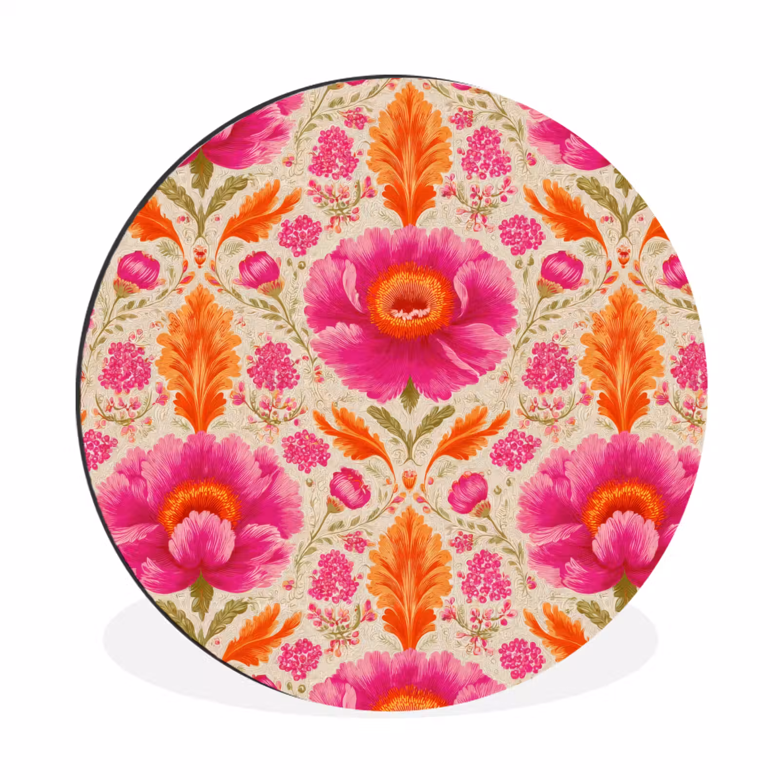Wandcirkel - Aluminium - Bloemen - Barok - Roze - Oranje — 1