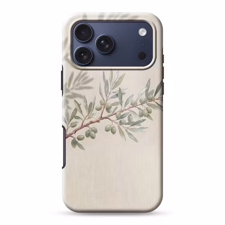 Telefoonhoesje Toughcase - Olijftak - Bladeren - Natuur - Groen - Beige — 1
