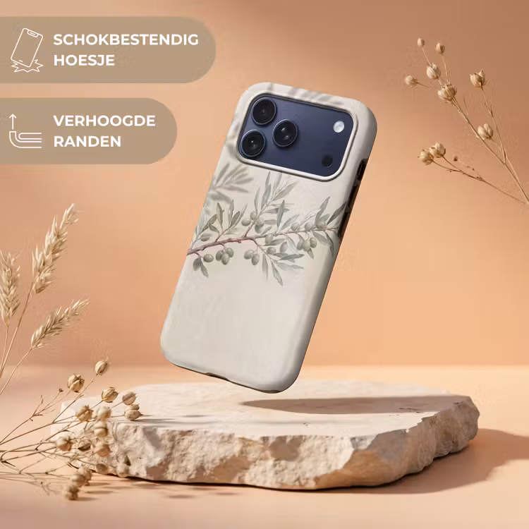 Telefoonhoesje Toughcase - Olijftak - Bladeren - Natuur - Groen - Beige — 5