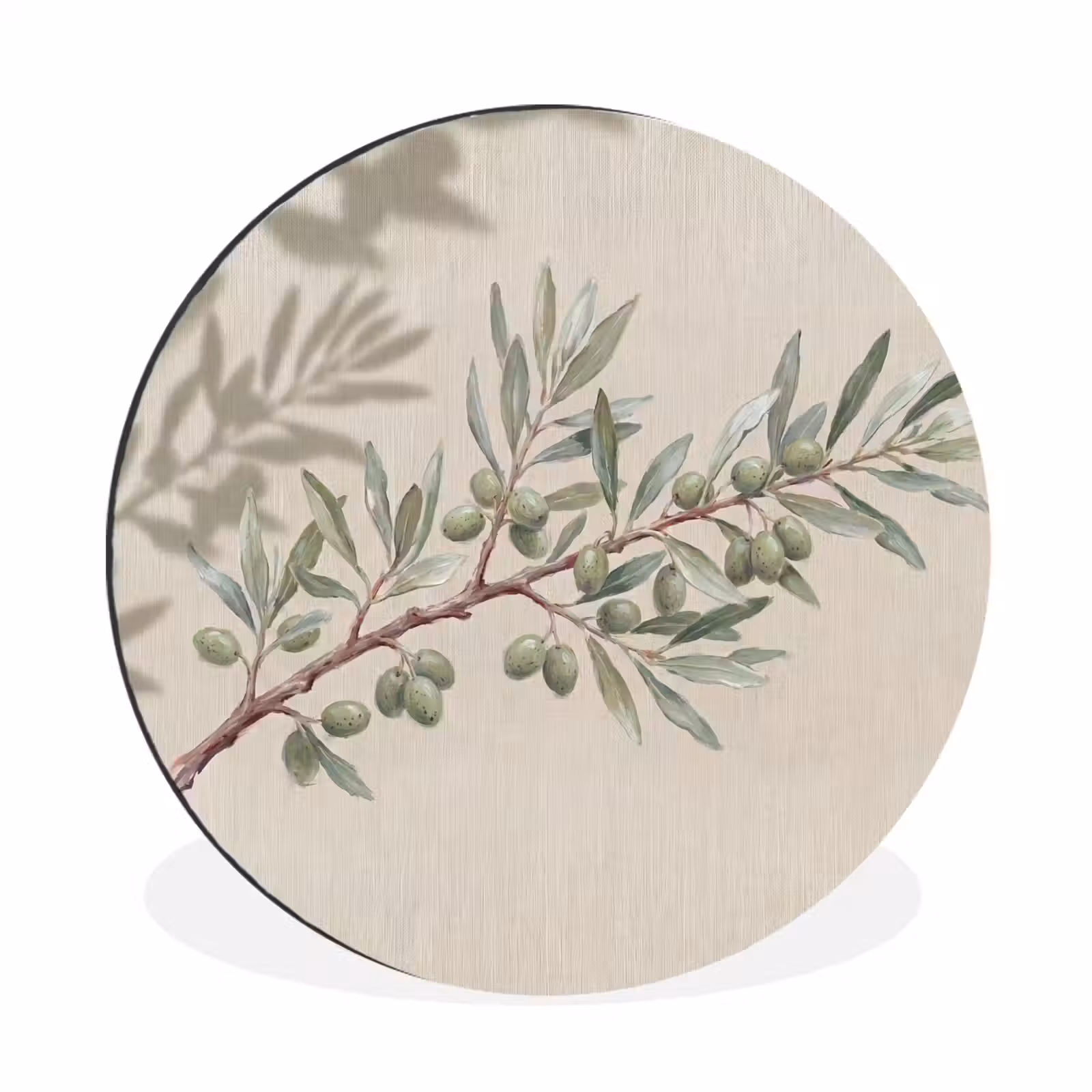 Wandcirkel - Aluminium - Olijftak - Bladeren - Natuur - Groen - Beige — 1