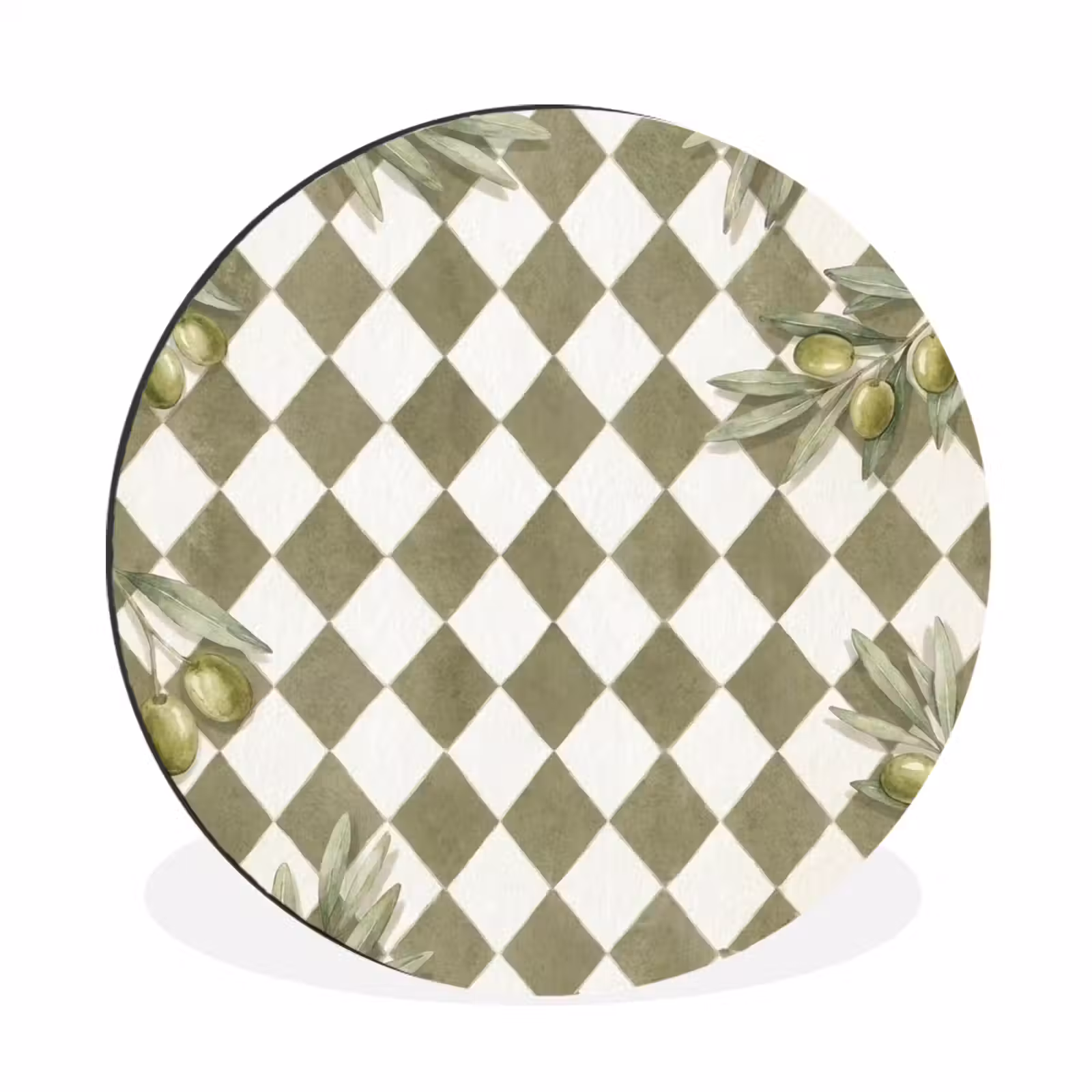 Wandcirkel - Aluminium - Plant - Olijftakken - Waterverf - Mediterraan - Groen — 1