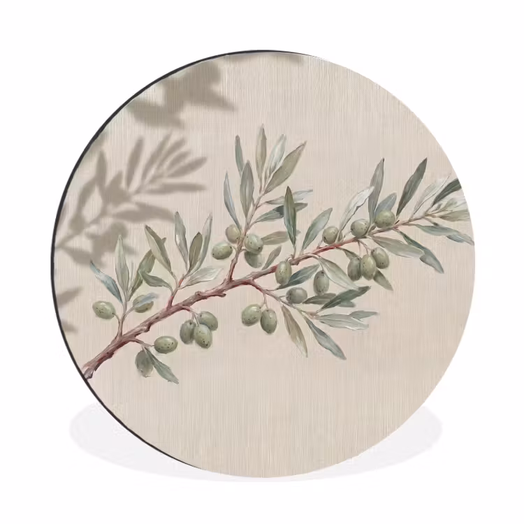 Wandcirkel - Aluminium - Olijftak - Bladeren - Natuur - Groen - Beige — 1