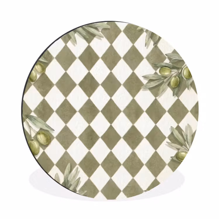 Wandcirkel - Aluminium - Plant - Olijftakken - Waterverf - Mediterraan - Groen — 1