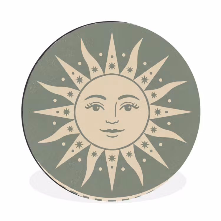 Wandcirkel - Aluminium - Zon - Sterren - Astrologie - Vintage - Groen — 1