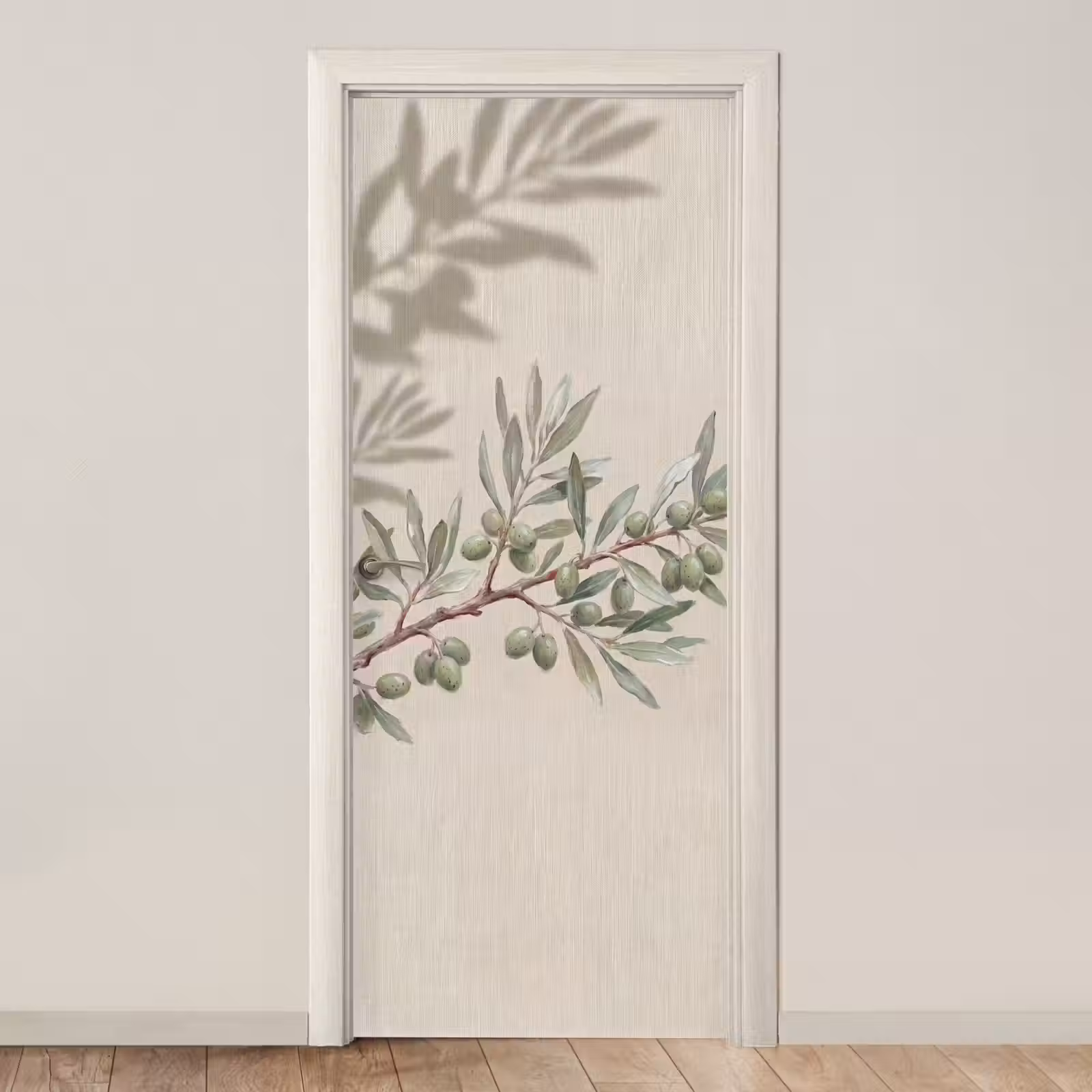 Deursticker - Olijftak - Bladeren - Natuur - Groen - Beige — 1