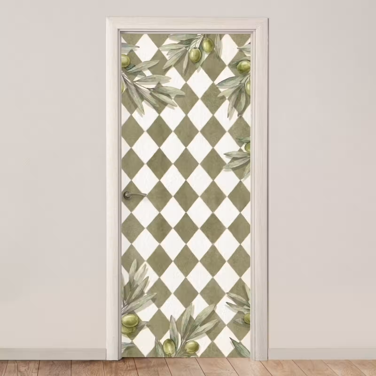 Deursticker - Plant - Olijftakken - Waterverf - Mediterraan - Groen — 1