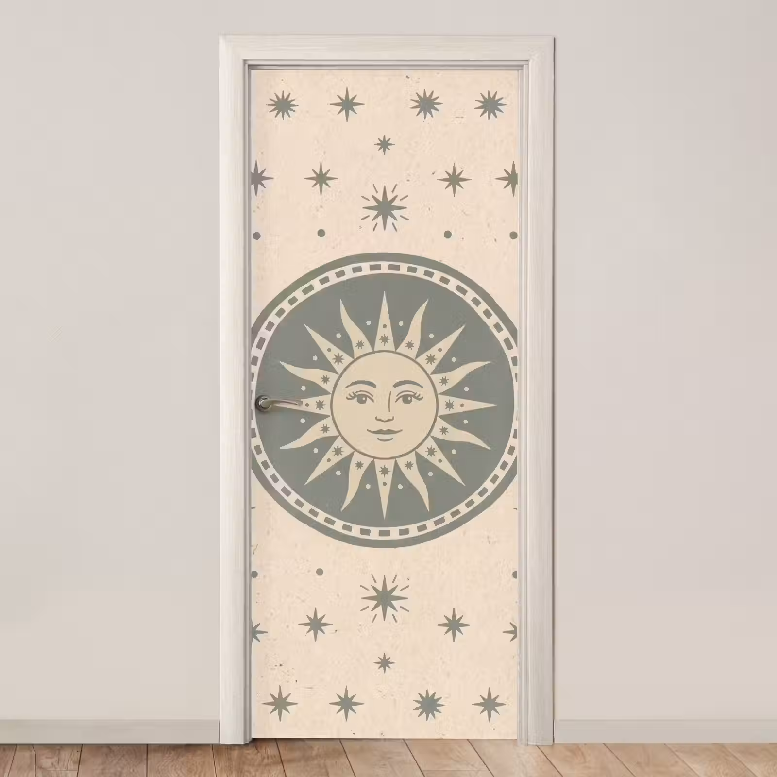 Deursticker - Zon - Sterren - Astrologie - Vintage - Groen — 1