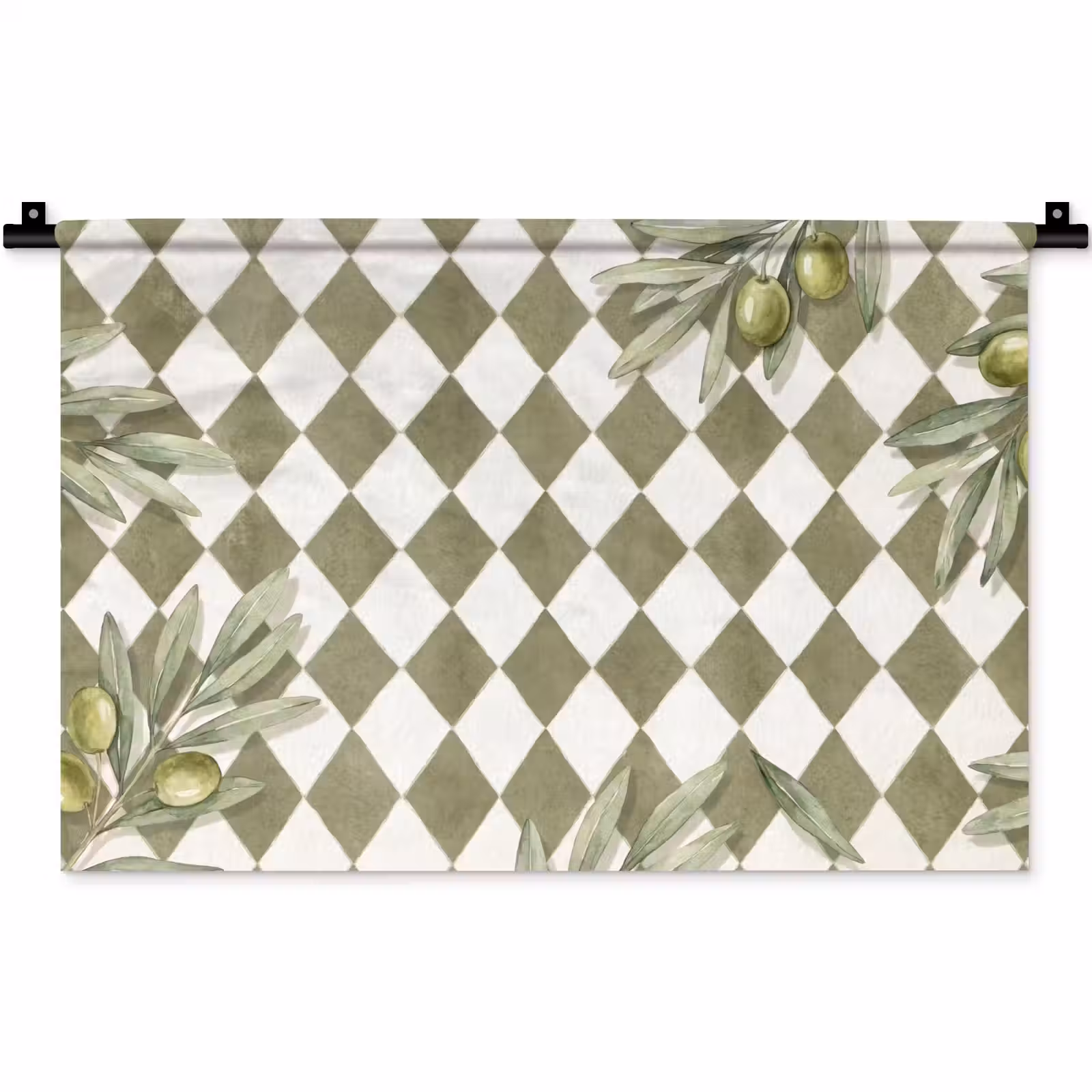 Wandkleed - Plant - Olijftakken - Waterverf - Mediterraan - Groen — 1