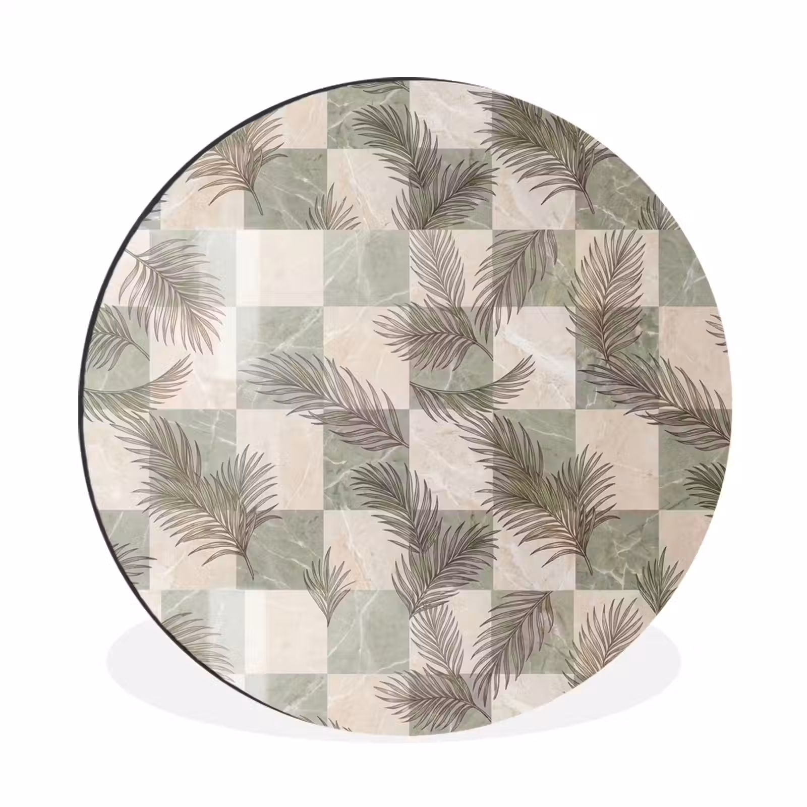 Wandcirkel - Aluminium - Planten - Bladeren - Marmer - Modern - Groen — 1