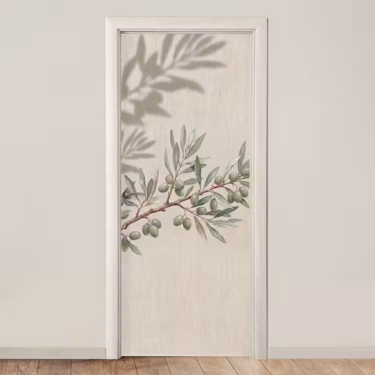 Deursticker - Olijftak - Bladeren - Natuur - Groen - Beige — 1