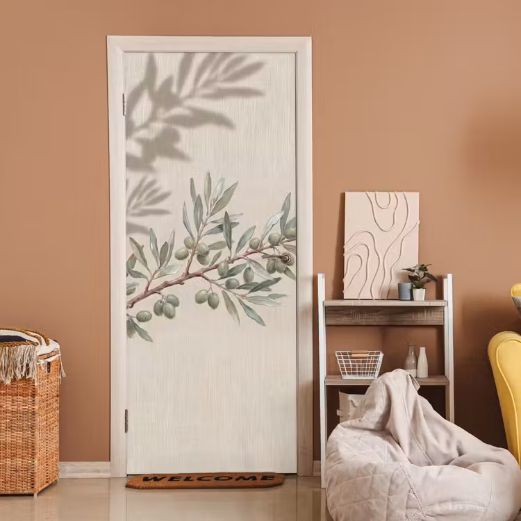 Deursticker - Olijftak - Bladeren - Natuur - Groen - Beige — 2