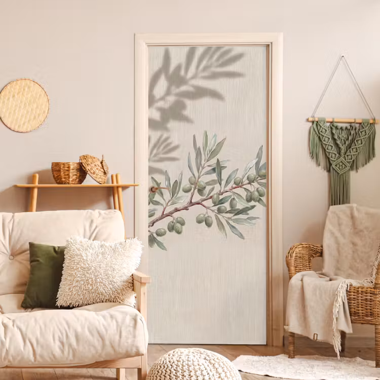Deursticker - Olijftak - Bladeren - Natuur - Groen - Beige — 4