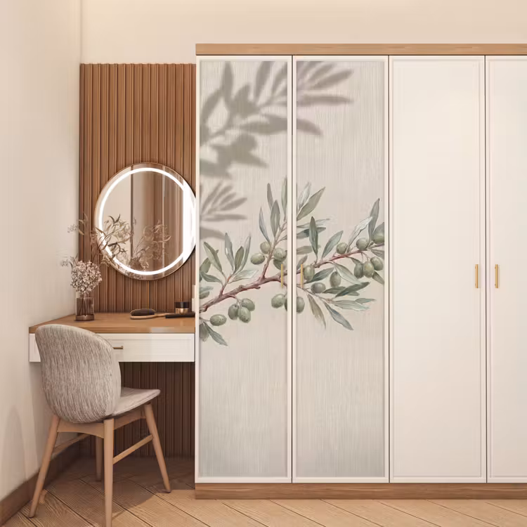 Deursticker - Olijftak - Bladeren - Natuur - Groen - Beige — 5