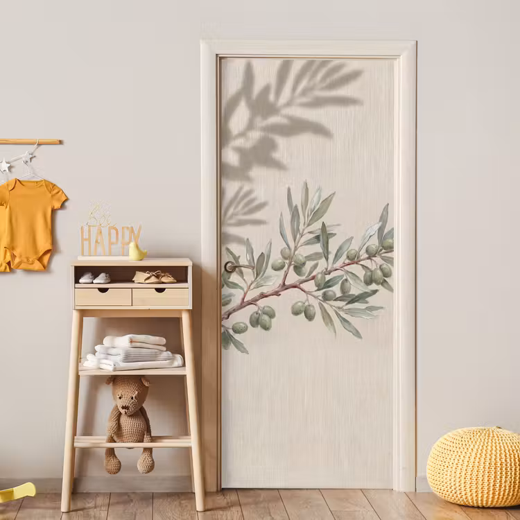 Deursticker - Olijftak - Bladeren - Natuur - Groen - Beige — 6