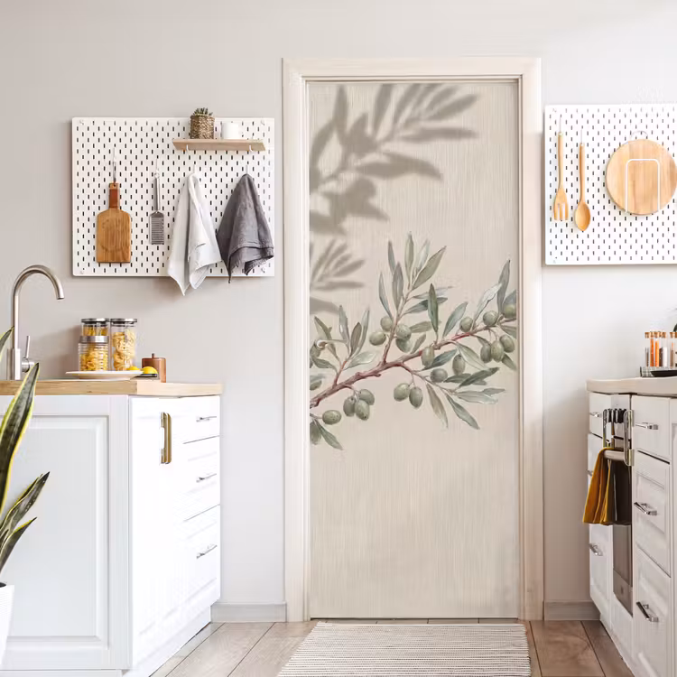 Deursticker - Olijftak - Bladeren - Natuur - Groen - Beige — 7