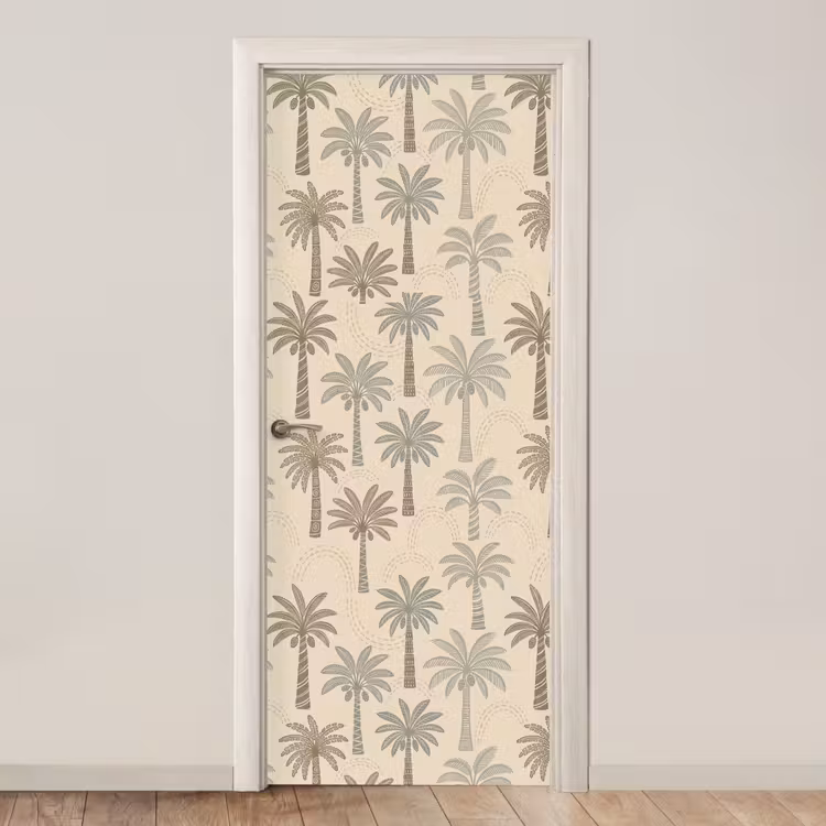 Deursticker - Palmbomen - Patroon - Tropisch - Beige — 1