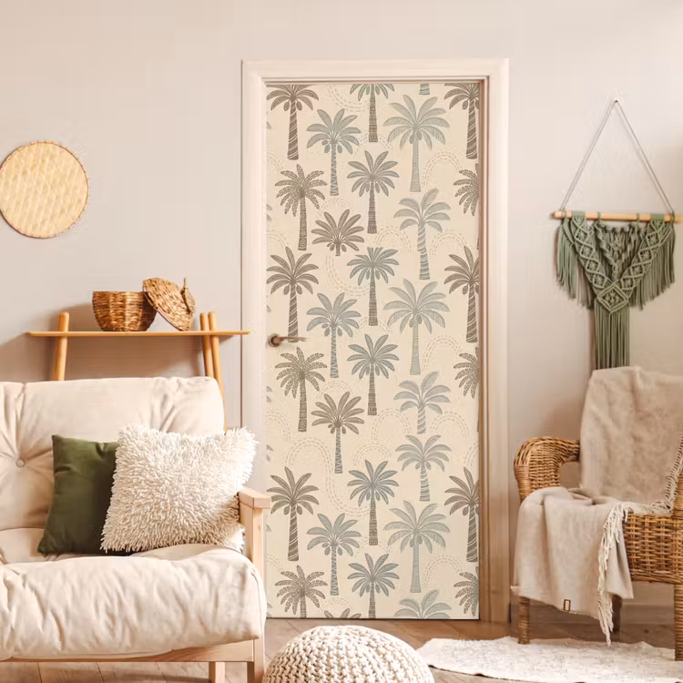Deursticker - Palmbomen - Patroon - Tropisch - Beige — 4