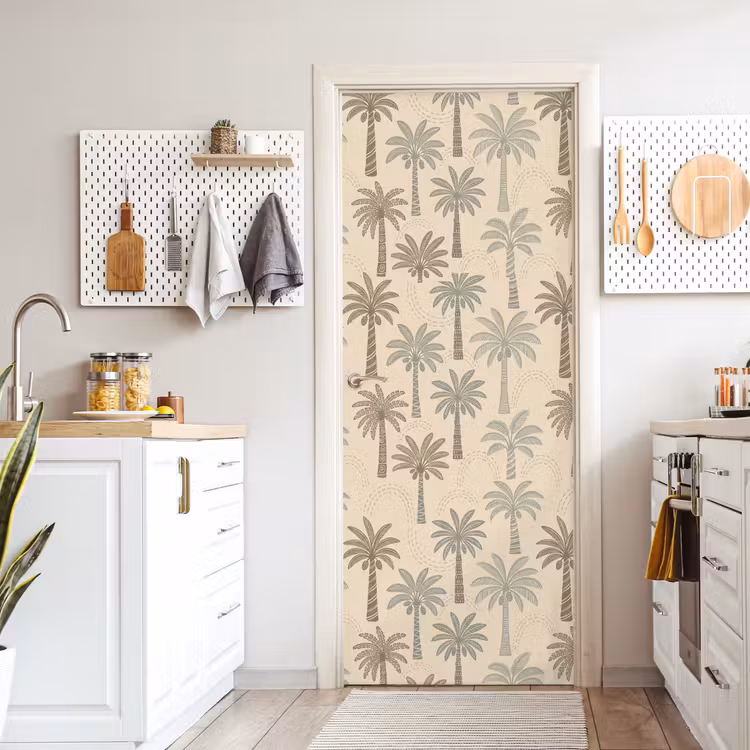 Deursticker - Palmbomen - Patroon - Tropisch - Beige — 7