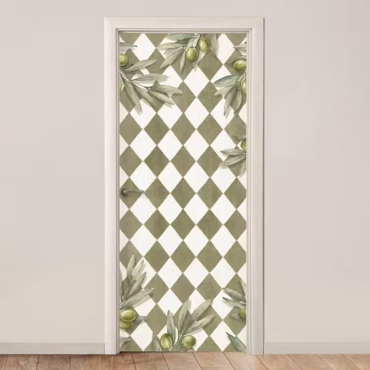 Deursticker - Plant - Olijftakken - Waterverf - Mediterraan - Groen — 1