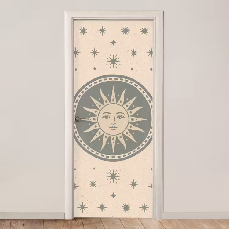 Deursticker - Zon - Sterren - Astrologie - Vintage - Groen — 1