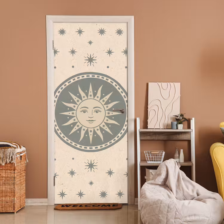 Deursticker - Zon - Sterren - Astrologie - Vintage - Groen — 2