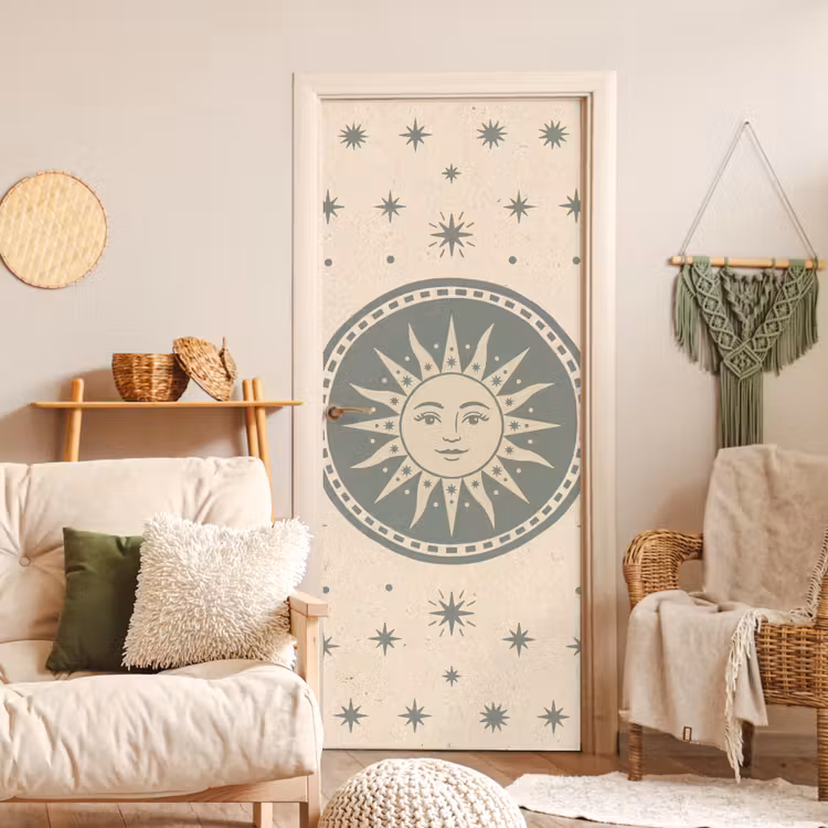 Deursticker - Zon - Sterren - Astrologie - Vintage - Groen — 4