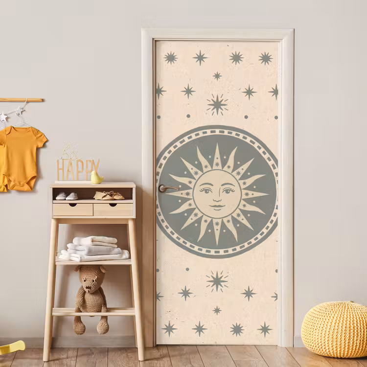Deursticker - Zon - Sterren - Astrologie - Vintage - Groen — 6