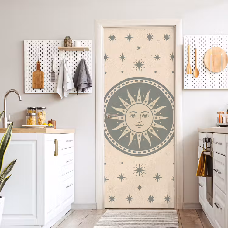 Deursticker - Zon - Sterren - Astrologie - Vintage - Groen — 7