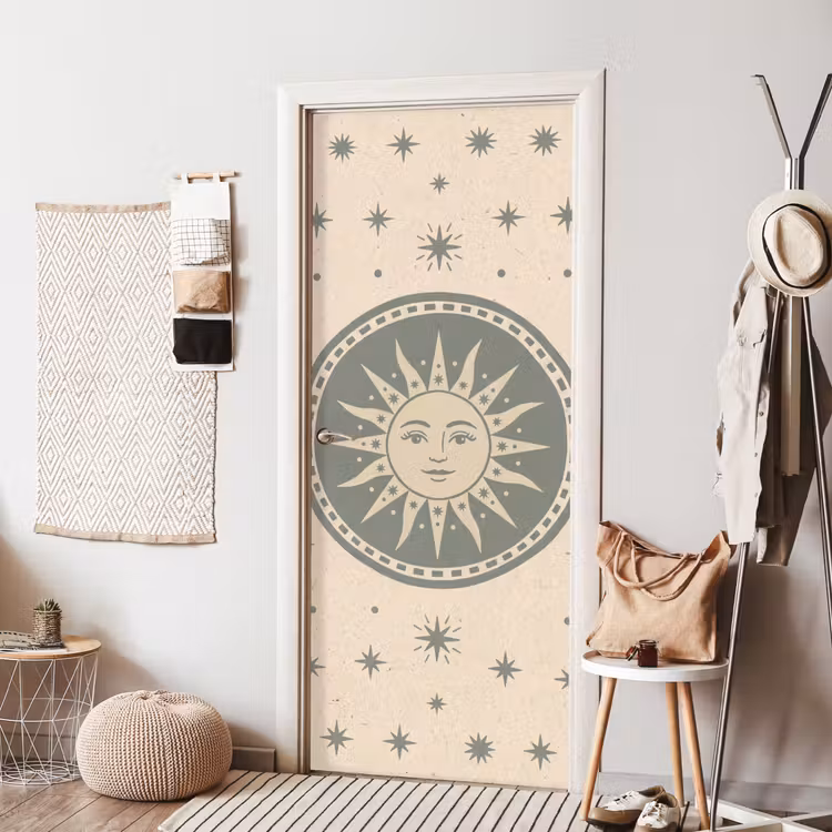 Deursticker - Zon - Sterren - Astrologie - Vintage - Groen — 8