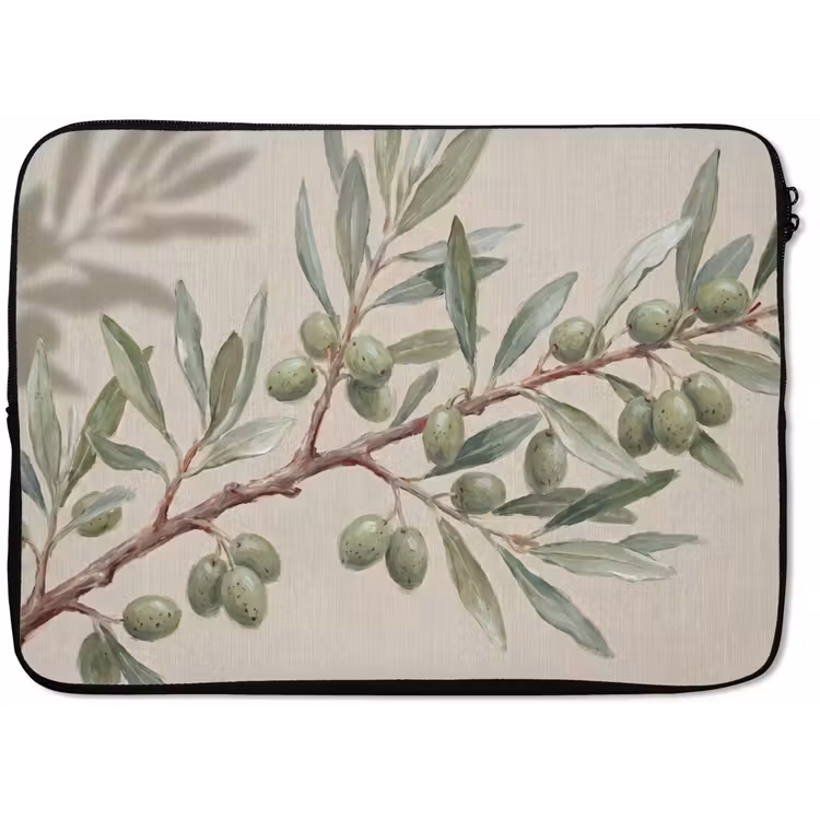 Laptophoes - Olijftak - Bladeren - Natuur - Groen - Beige — 1