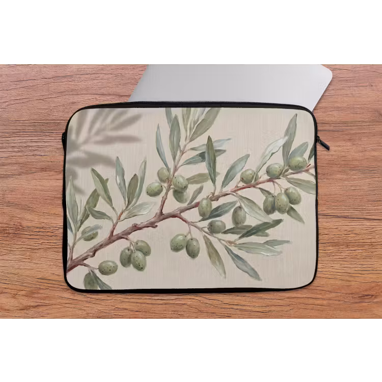 Laptophoes - Olijftak - Bladeren - Natuur - Groen - Beige — 2