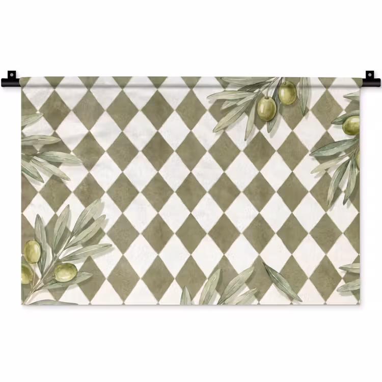 Wandkleed - Plant - Olijftakken - Waterverf - Mediterraan - Groen — 1