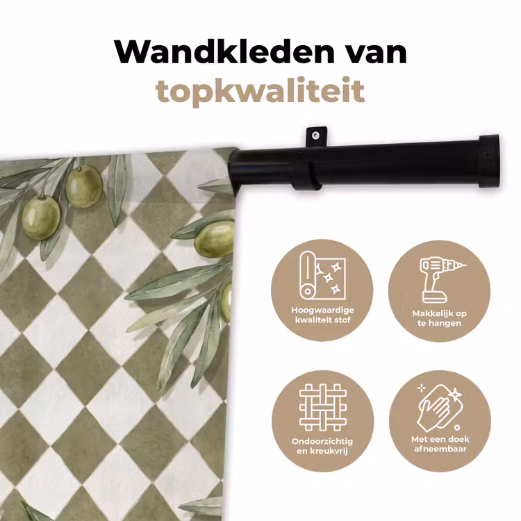 Wandkleed - Plant - Olijftakken - Waterverf - Mediterraan - Groen — 3
