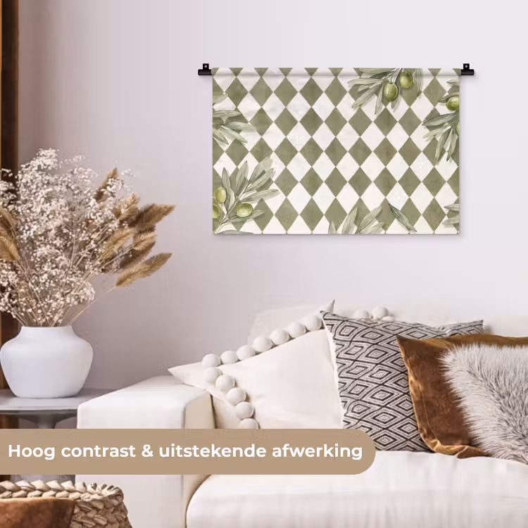 Wandkleed - Plant - Olijftakken - Waterverf - Mediterraan - Groen — 4