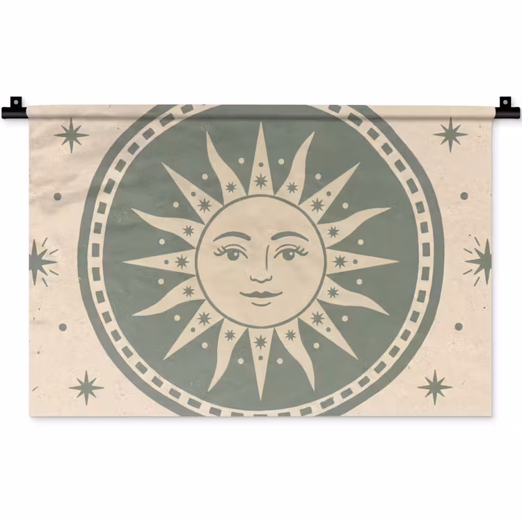 Wandkleed - Zon - Sterren - Astrologie - Vintage - Groen — 1