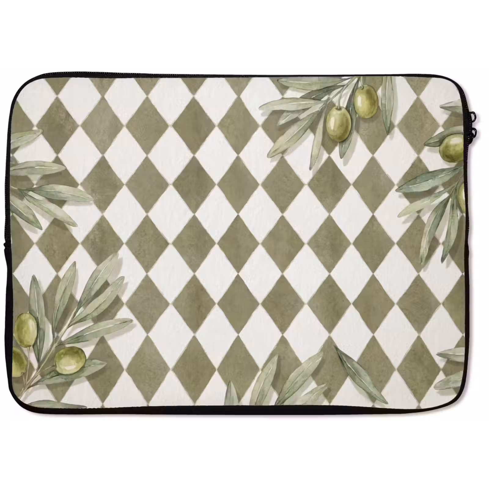 Laptophoes - Plant - Olijftakken - Waterverf - Mediterraan - Groen — 1