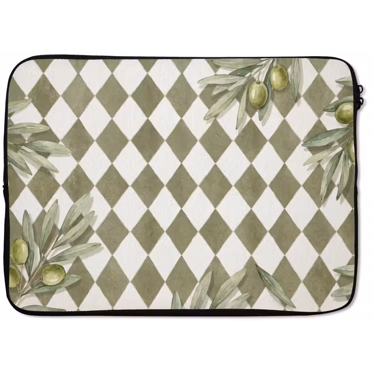 Laptophoes - Plant - Olijftakken - Waterverf - Mediterraan - Groen — 1