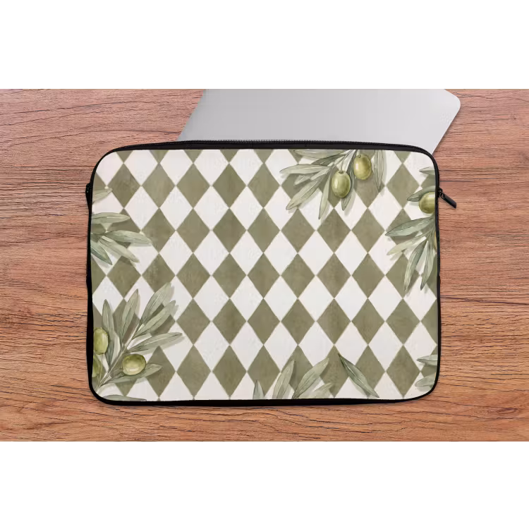 Laptophoes - Plant - Olijftakken - Waterverf - Mediterraan - Groen — 2