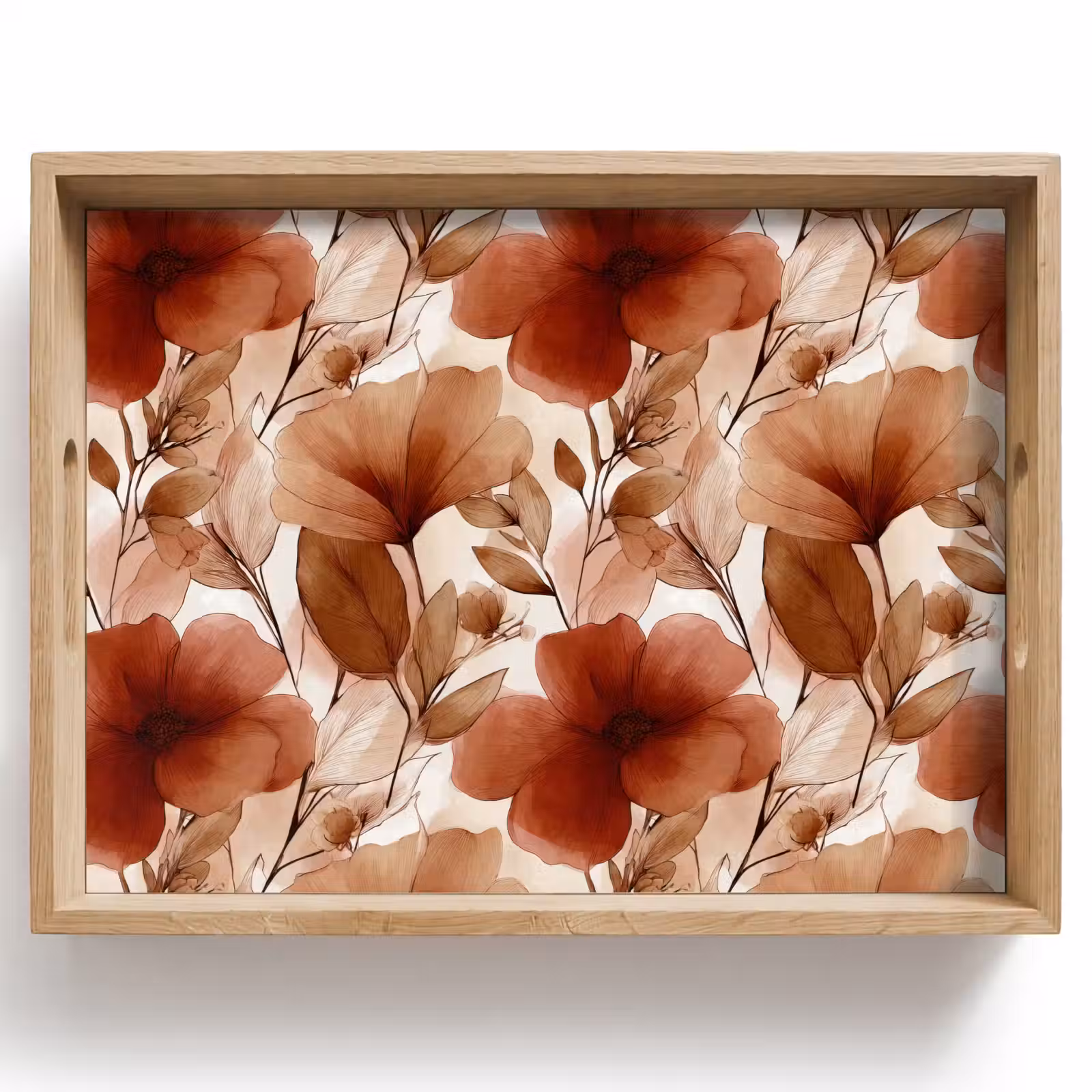 Dienblad - Bloemen - Aquarel - Botanisch - Terracotta — 1