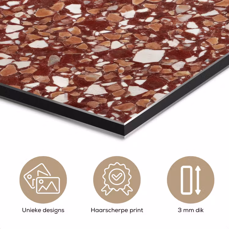 Aluminium schilderij - Terrazzo - Patroon - Steentextuur - Roodbruin — 7