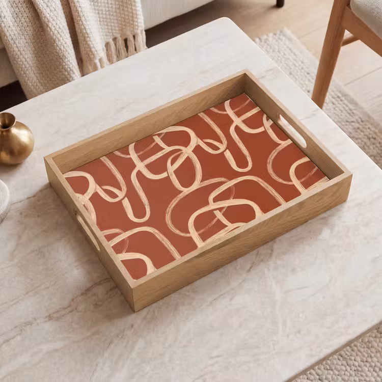 Dienblad - Lijnen - Abstract - Organisch - Terracotta - Crème — 2