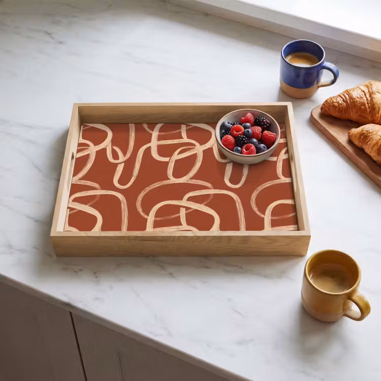 Dienblad - Lijnen - Abstract - Organisch - Terracotta - Crème — 4