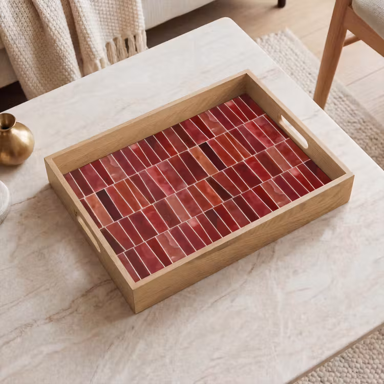 Dienblad - Tegels - Modern - Structuur - Dieprood — 2