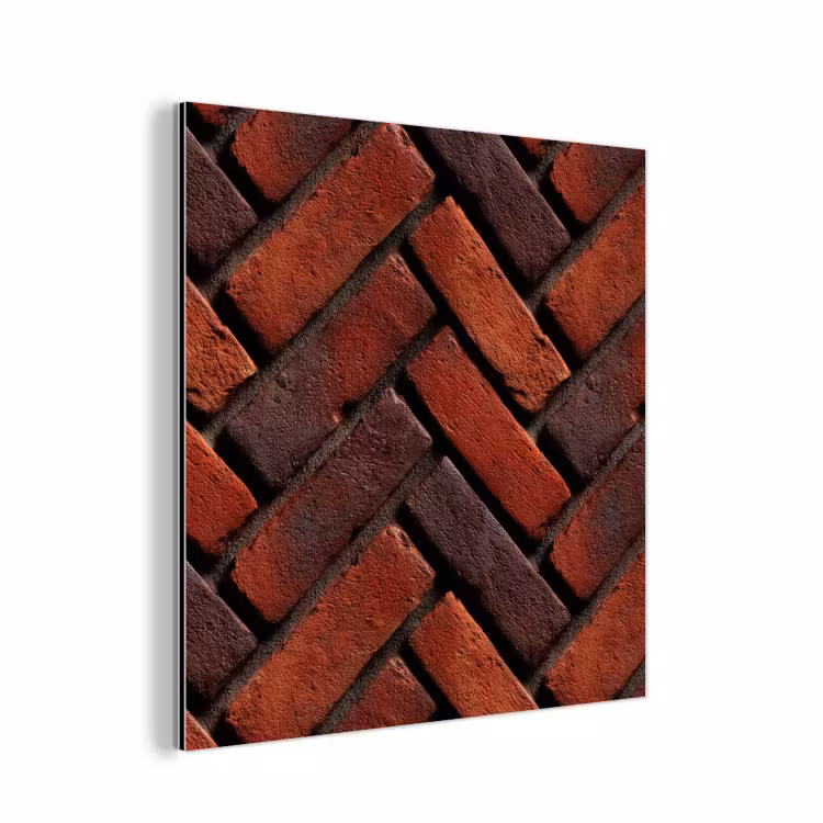 Aluminium schilderij - Bakstenen - Visgraat - Structuur - Roodbruin — 1